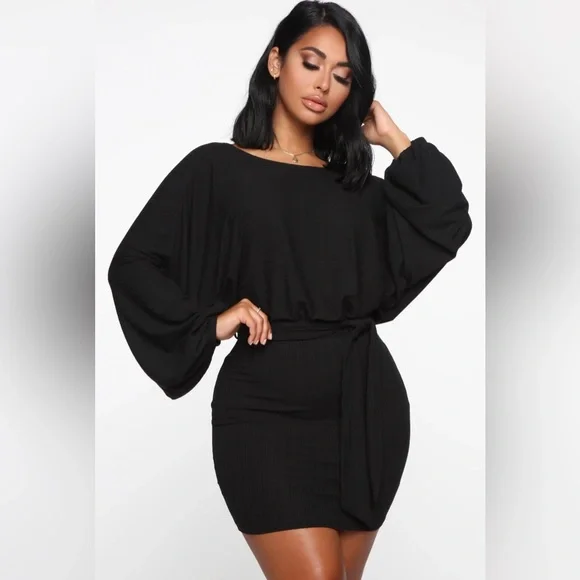 Fashion Nova | Dresses | Fashion Nova Over The Top Sweater Mini Dress W  Blouson Sleeves Deep V Back | Poshmark